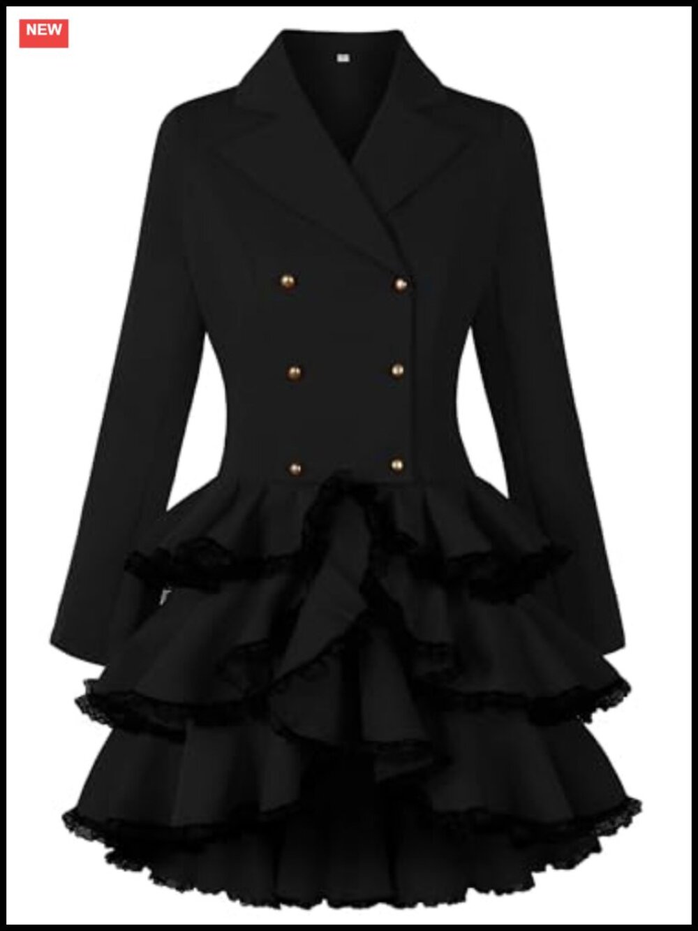 Victorian Steampunk Lace Hem Long Sleeve Blazer Coat Dress Button Lace Trim
